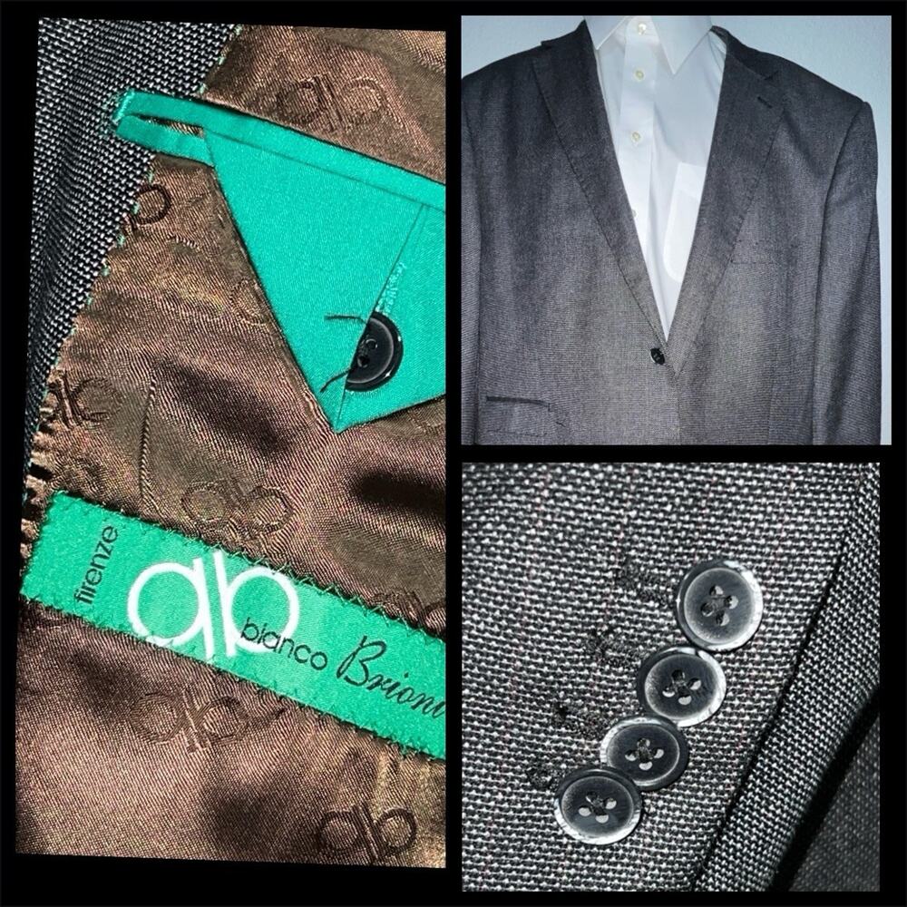 Bianco Brioni Sport Coat Mens 52L 62 EU Modern Fit Blazer Jacket Italy Jacket